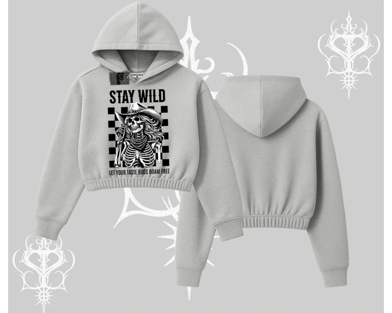 Kapşonlu Crop Sweatshirt Stay Wild Rock Spirit Urban Riot