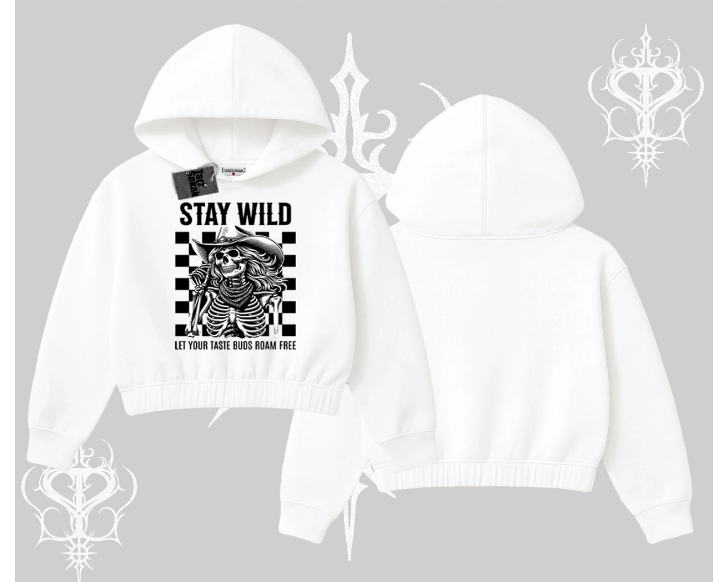 Kapşonlu Crop Sweatshirt Stay Wild Rock Spirit Urban Riot