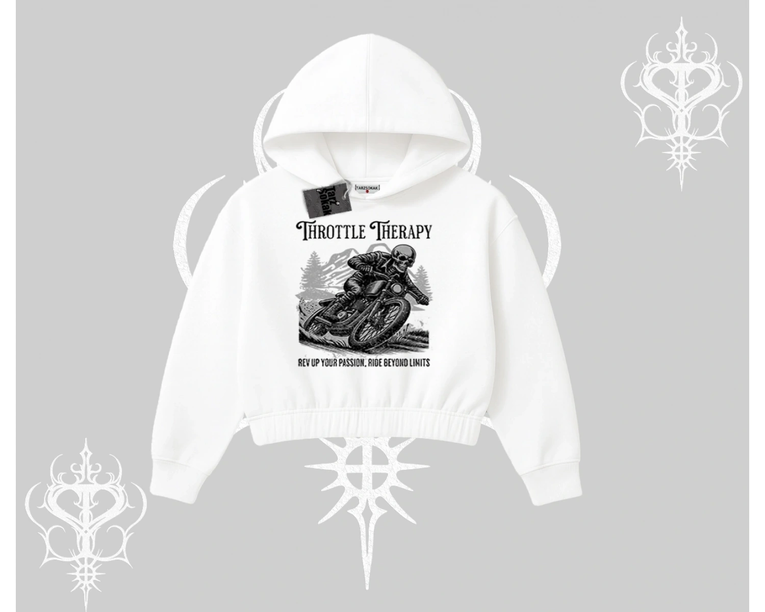 Kapşonlu Crop Sweatshirt Throttle Therapy No Brakes Just Freedom