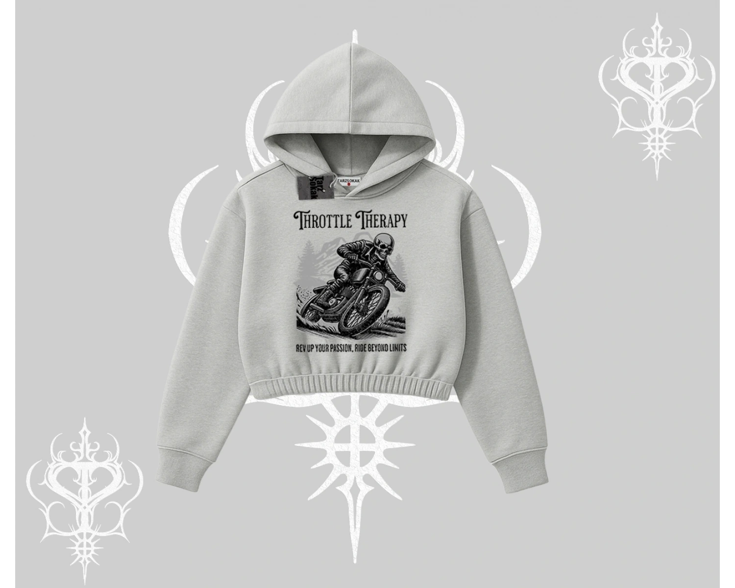 Kapşonlu Crop Sweatshirt Throttle Therapy No Brakes Just Freedom