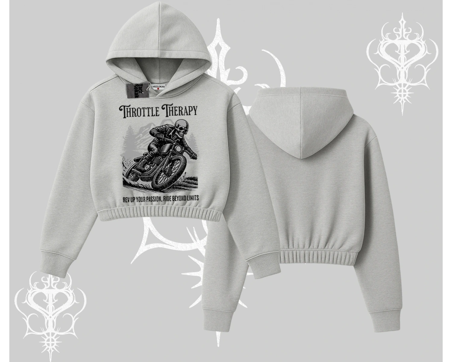 Kapşonlu Crop Sweatshirt Throttle Therapy No Brakes Just Freedom