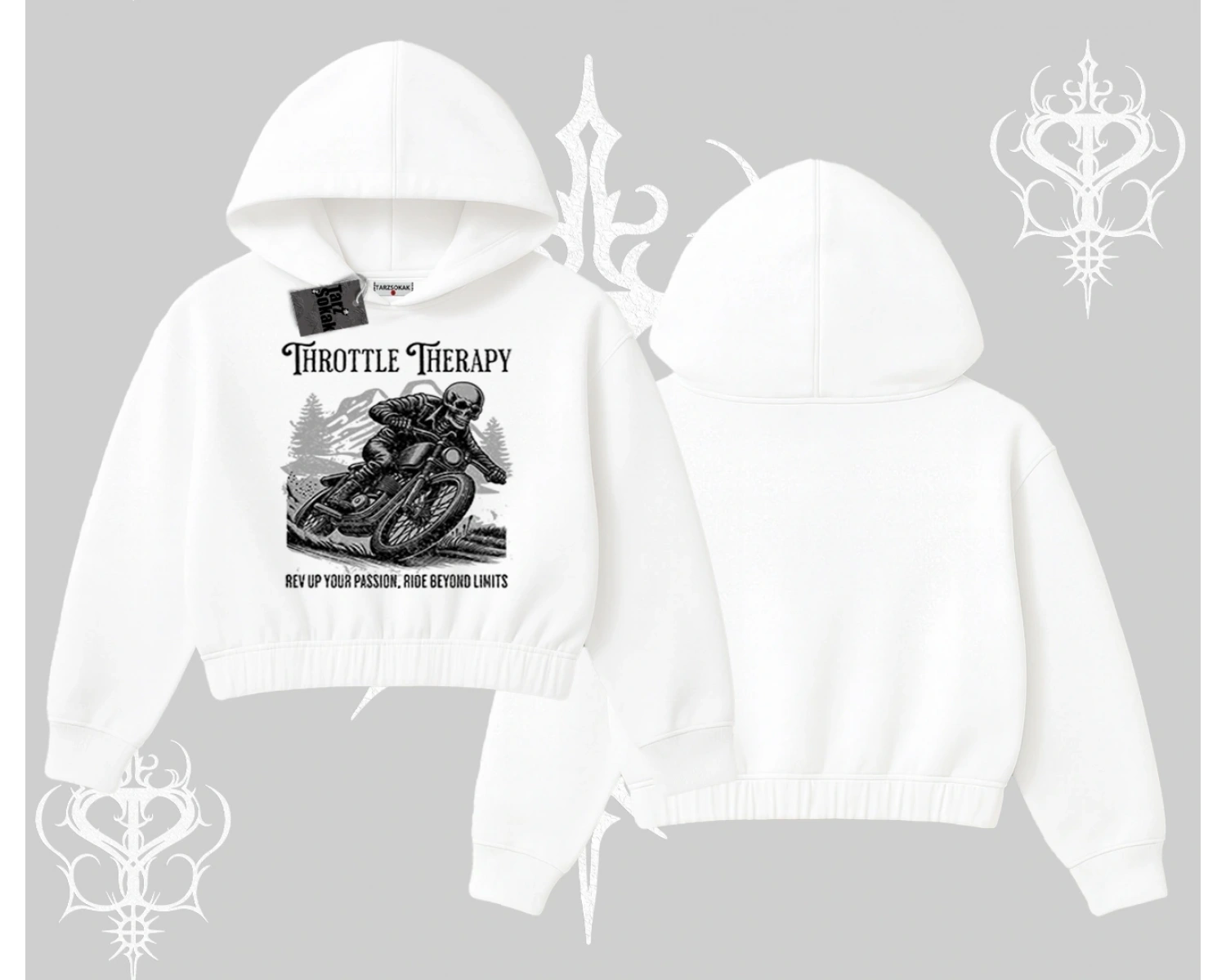 Kapşonlu Crop Sweatshirt Throttle Therapy No Brakes Just Freedom