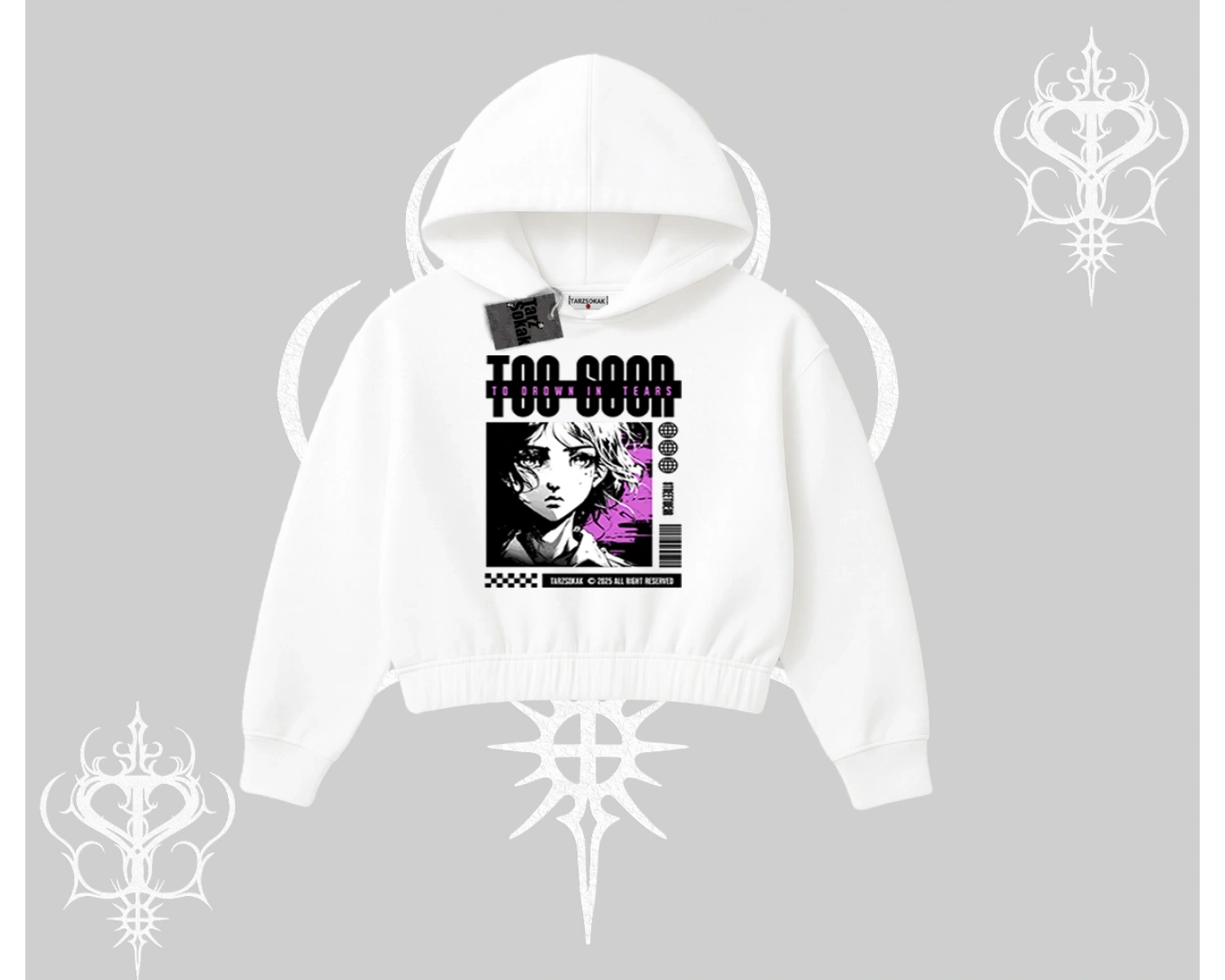 Kapşonlu Crop Sweatshirt Too Good Anime Girl Grafik Baskılı