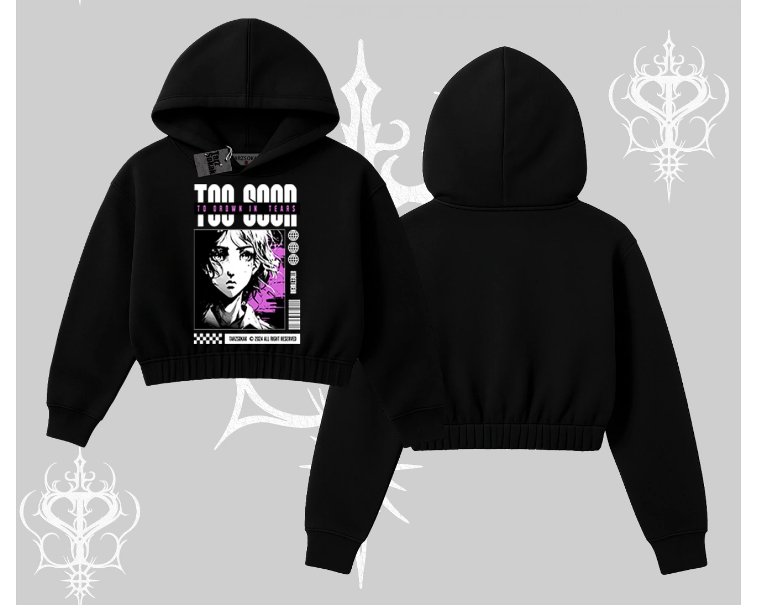 Kapşonlu Crop Sweatshirt Too Good Anime Girl Grafik Baskılı