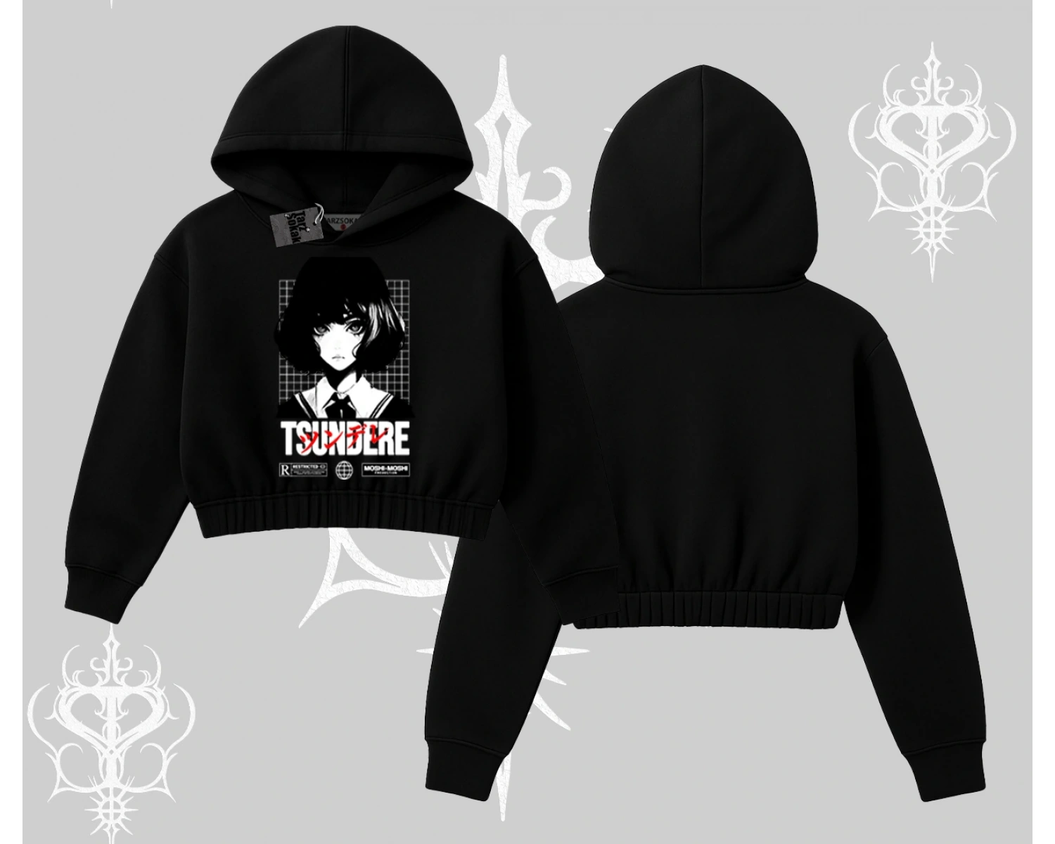 Kapşonlu Crop Sweatshirt Tsundere Anime Japanese Style Baskılı