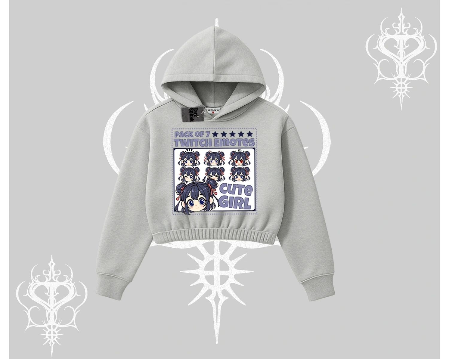 Kapşonlu Crop Sweatshirt Twitch Emotes Cute Girl Anime Expression