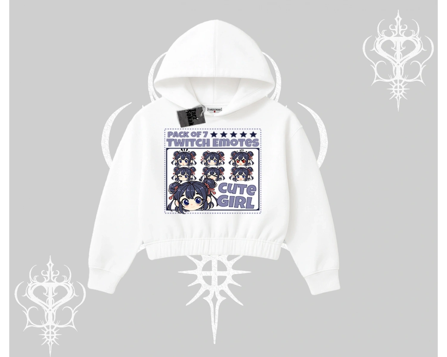 Kapşonlu Crop Sweatshirt Twitch Emotes Cute Girl Anime Expression