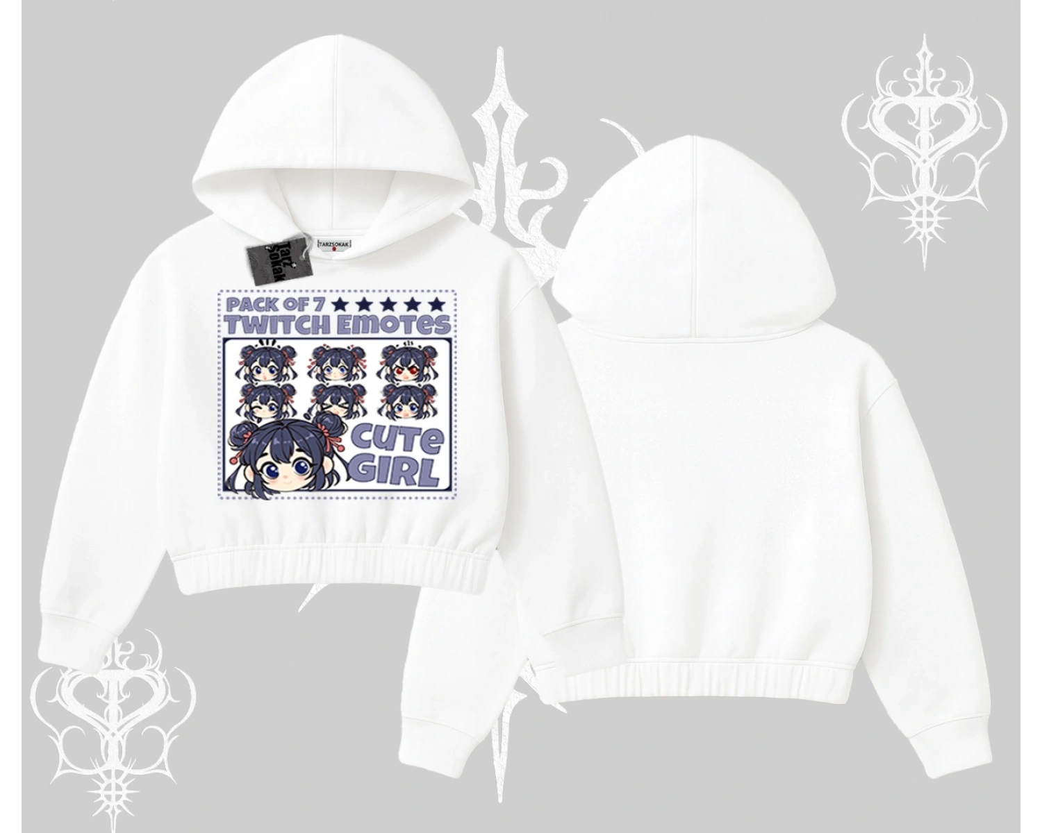 Kapşonlu Crop Sweatshirt Twitch Emotes Cute Girl Anime Expression