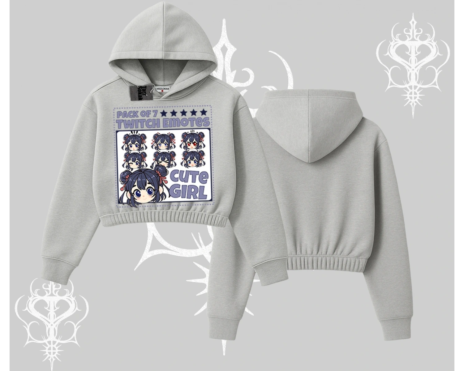 Kapşonlu Crop Sweatshirt Twitch Emotes Cute Girl Anime Expression