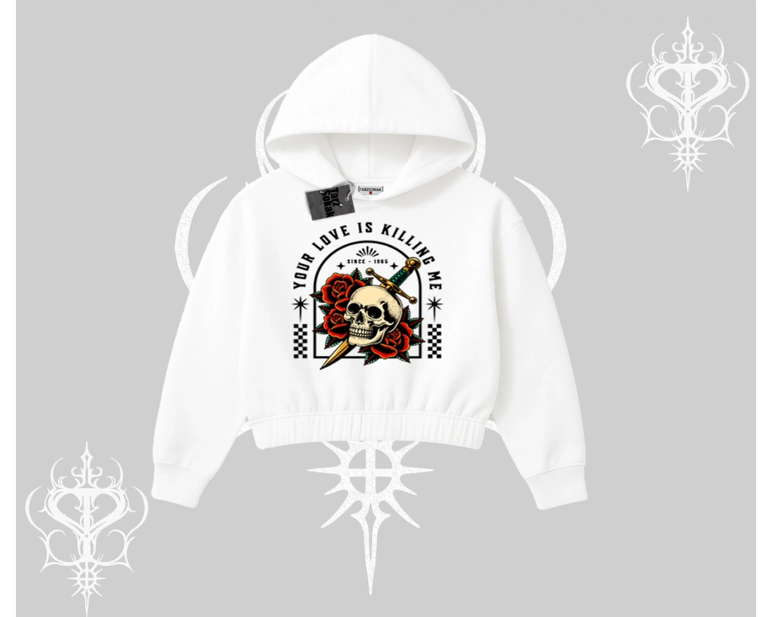 Kapşonlu Crop Sweatshirt Your Love Is Killing Me Dead Romance