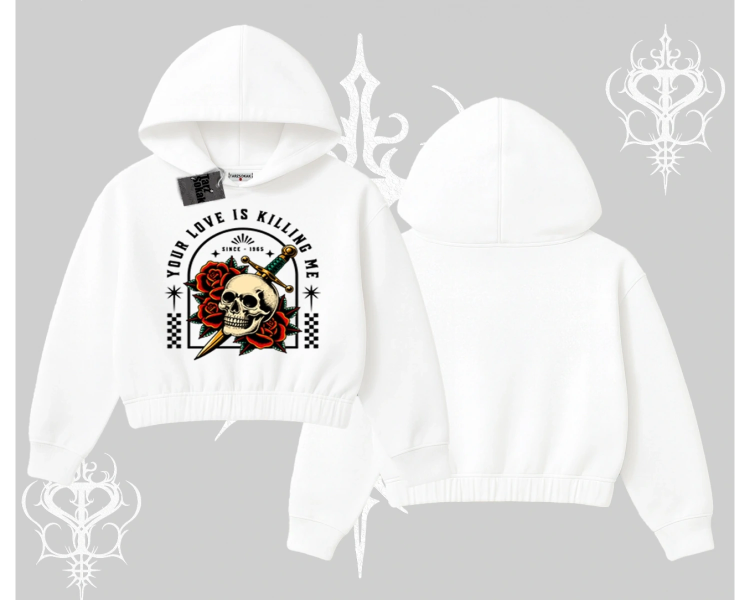 Kapşonlu Crop Sweatshirt Your Love Is Killing Me Dead Romance