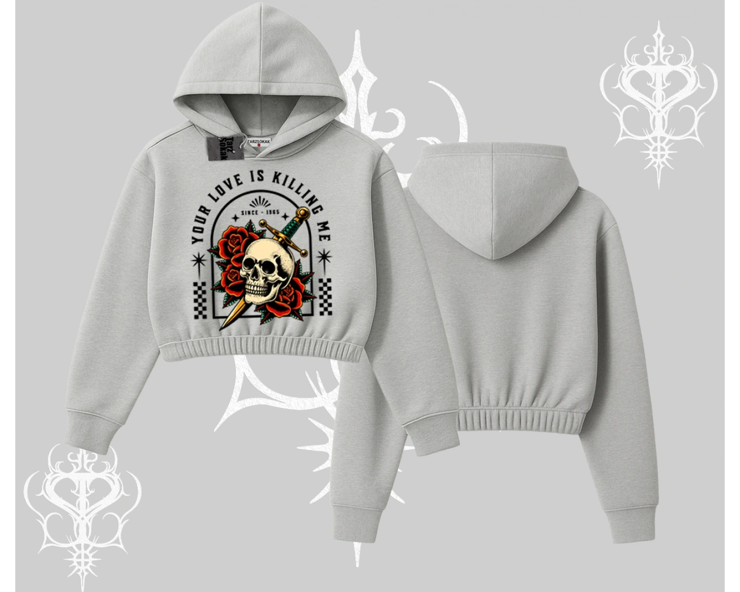 Kapşonlu Crop Sweatshirt Your Love Is Killing Me Dead Romance