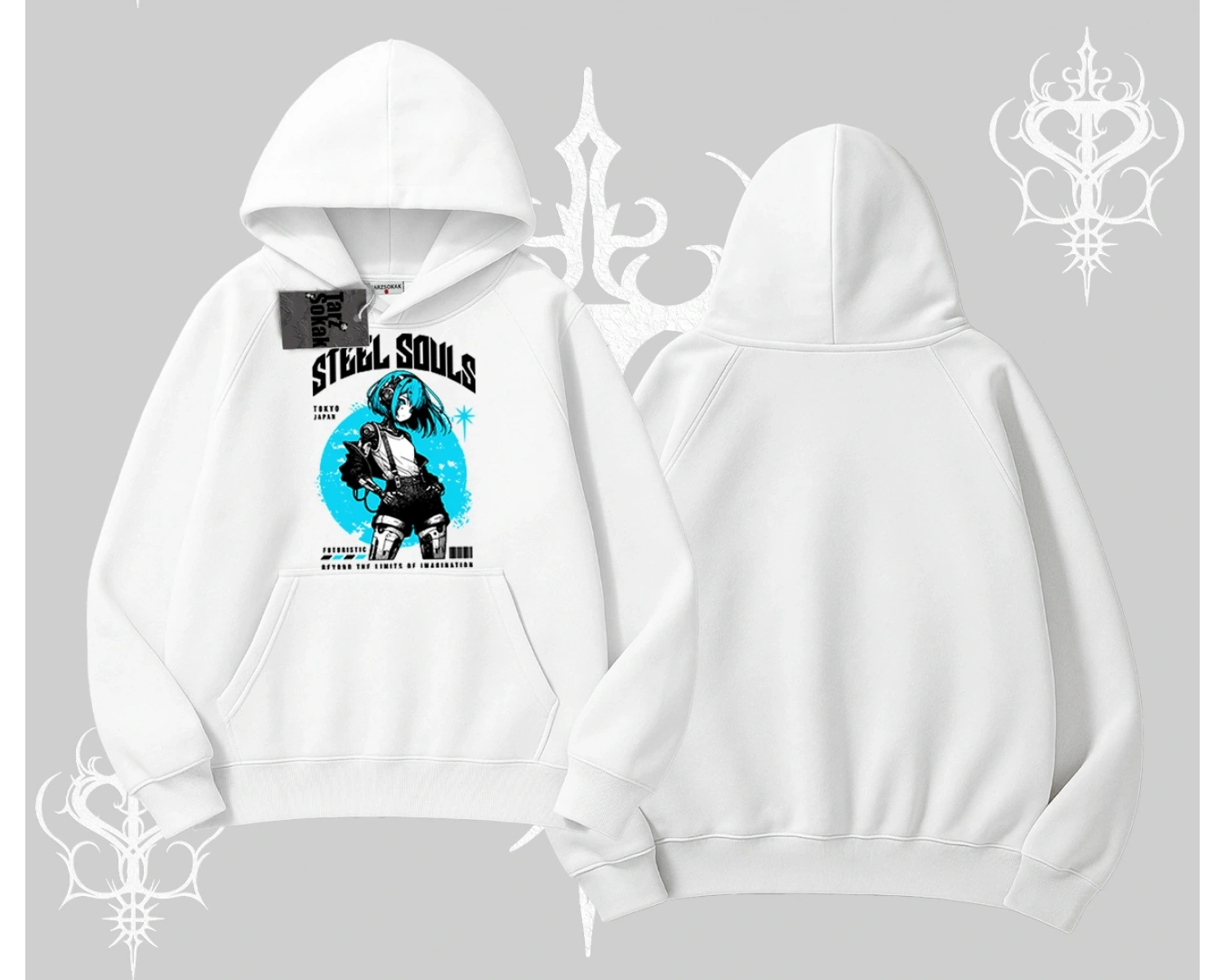 Kapşonlu Sweatshirt Anime Cyberpunk Kız Baskılı