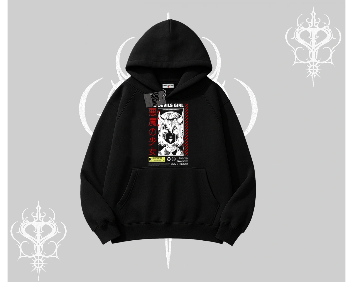 Kapşonlu Sweatshirt Anime Devils Girl Japanese Style Baskılı