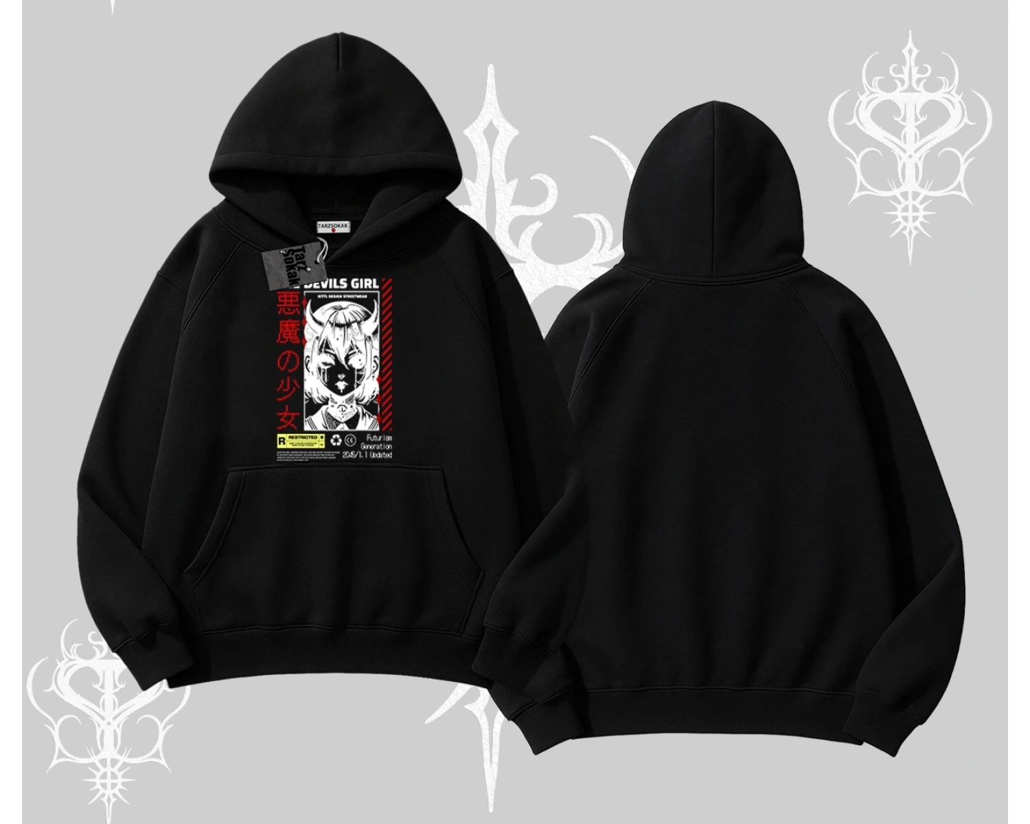 Kapşonlu Sweatshirt Anime Devils Girl Japanese Style Baskılı