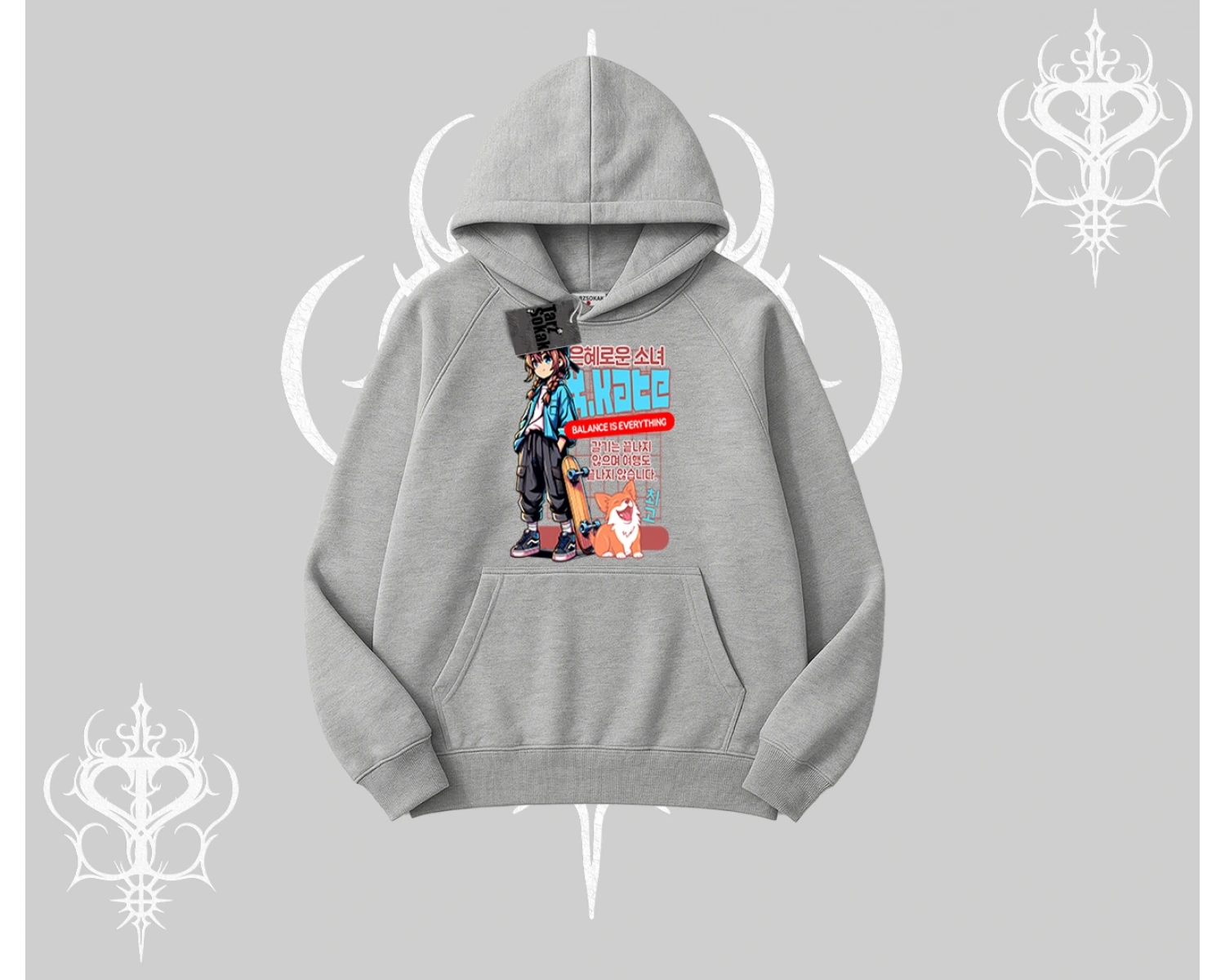 Kapşonlu Sweatshirt Anime Hiker Girl Balance Is Everything Baskılı