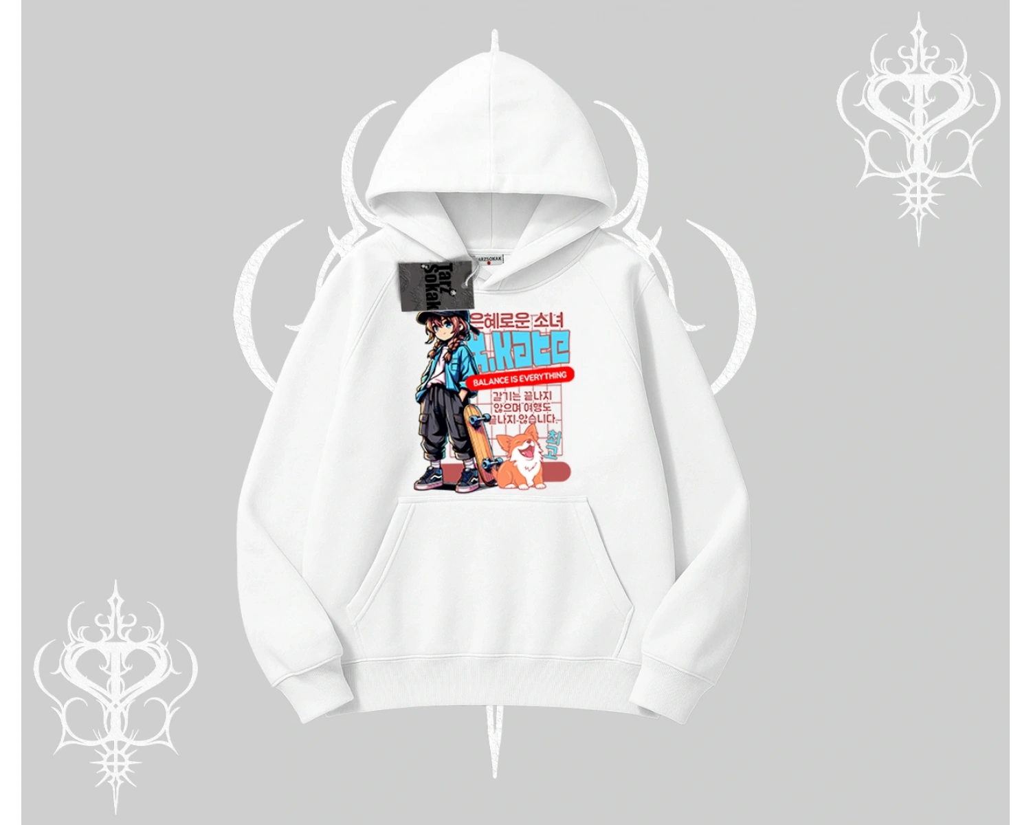 Kapşonlu Sweatshirt Anime Hiker Girl Balance Is Everything Baskılı