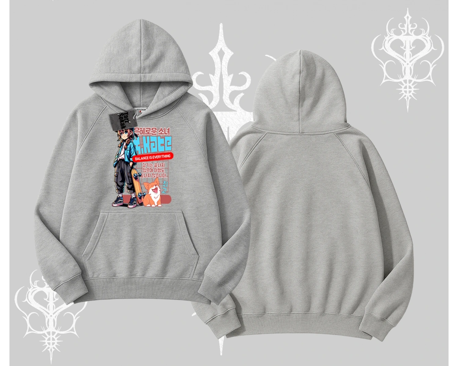 Kapşonlu Sweatshirt Anime Hiker Girl Balance Is Everything Baskılı