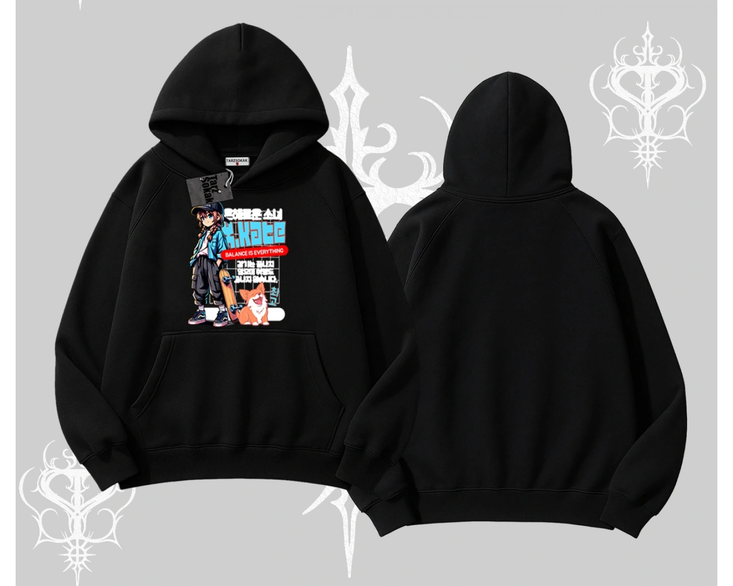 Kapşonlu Sweatshirt Anime Hiker Girl Balance Is Everything Baskılı