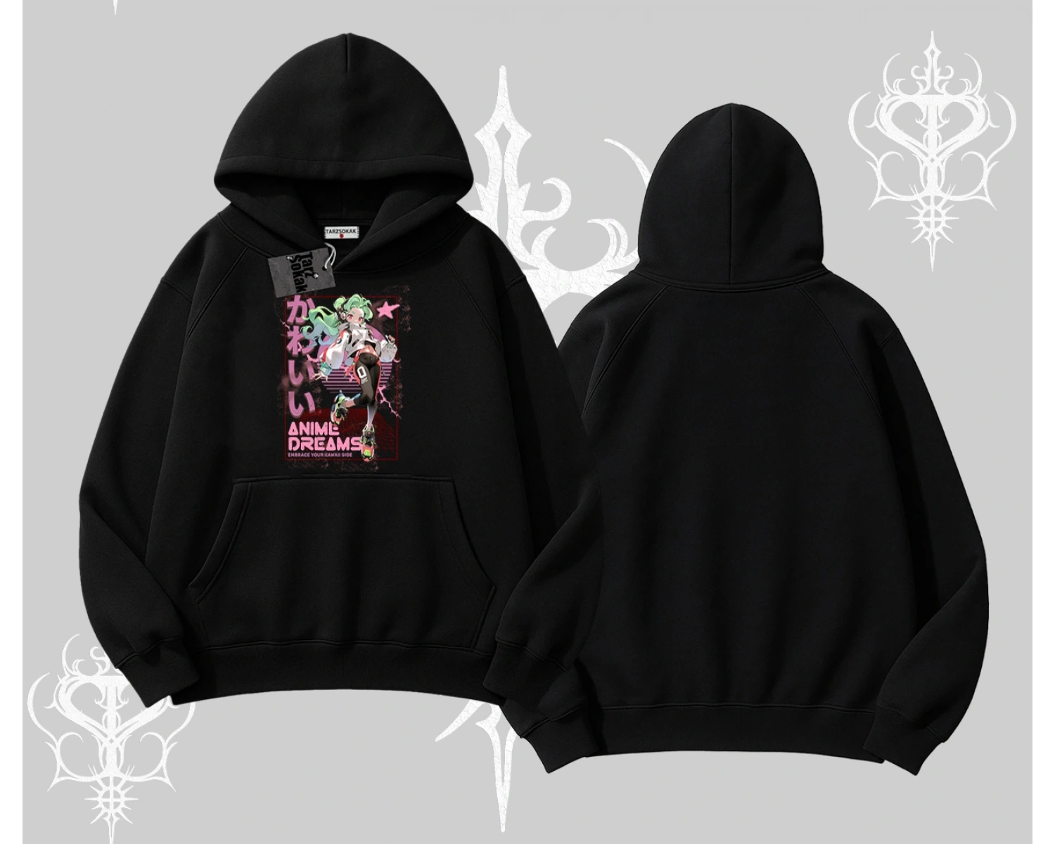 Kapşonlu Sweatshirt Anime Kawaii Japon Kız Desenli