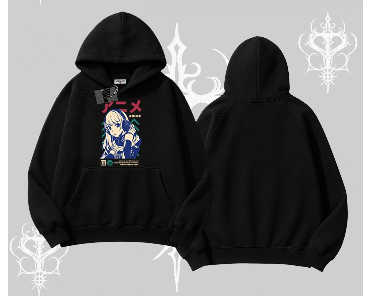 Kapşonlu Sweatshirt Anime Kız Desenli Japon Tarzı