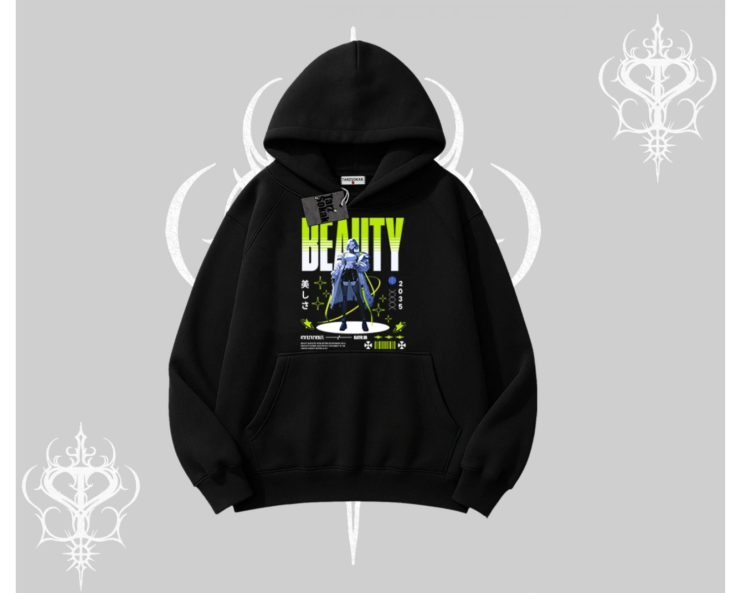 Kapşonlu Sweatshirt Anime Unity Neon Detaylı Grafik Baskılı