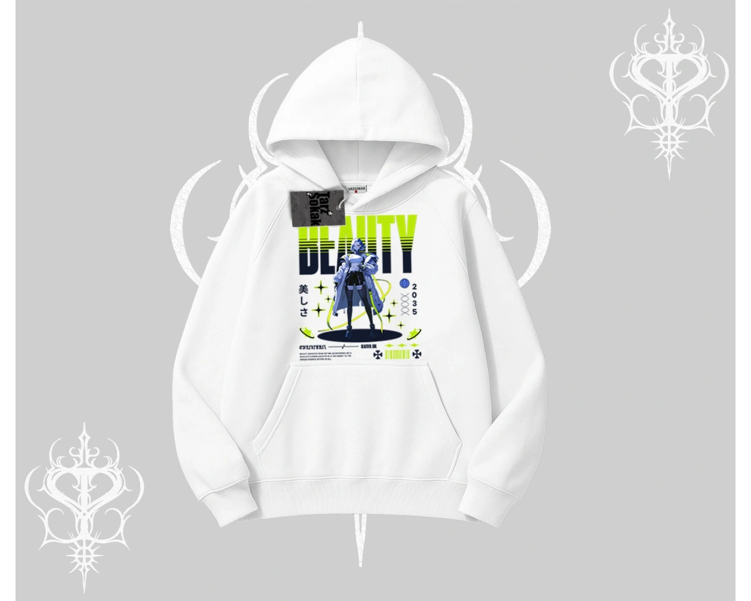 Kapşonlu Sweatshirt Anime Unity Neon Detaylı Grafik Baskılı