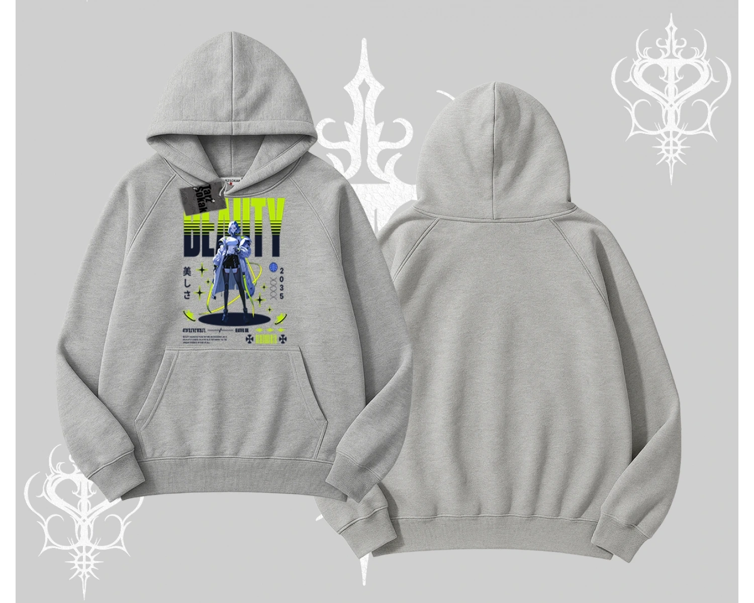 Kapşonlu Sweatshirt Anime Unity Neon Detaylı Grafik Baskılı