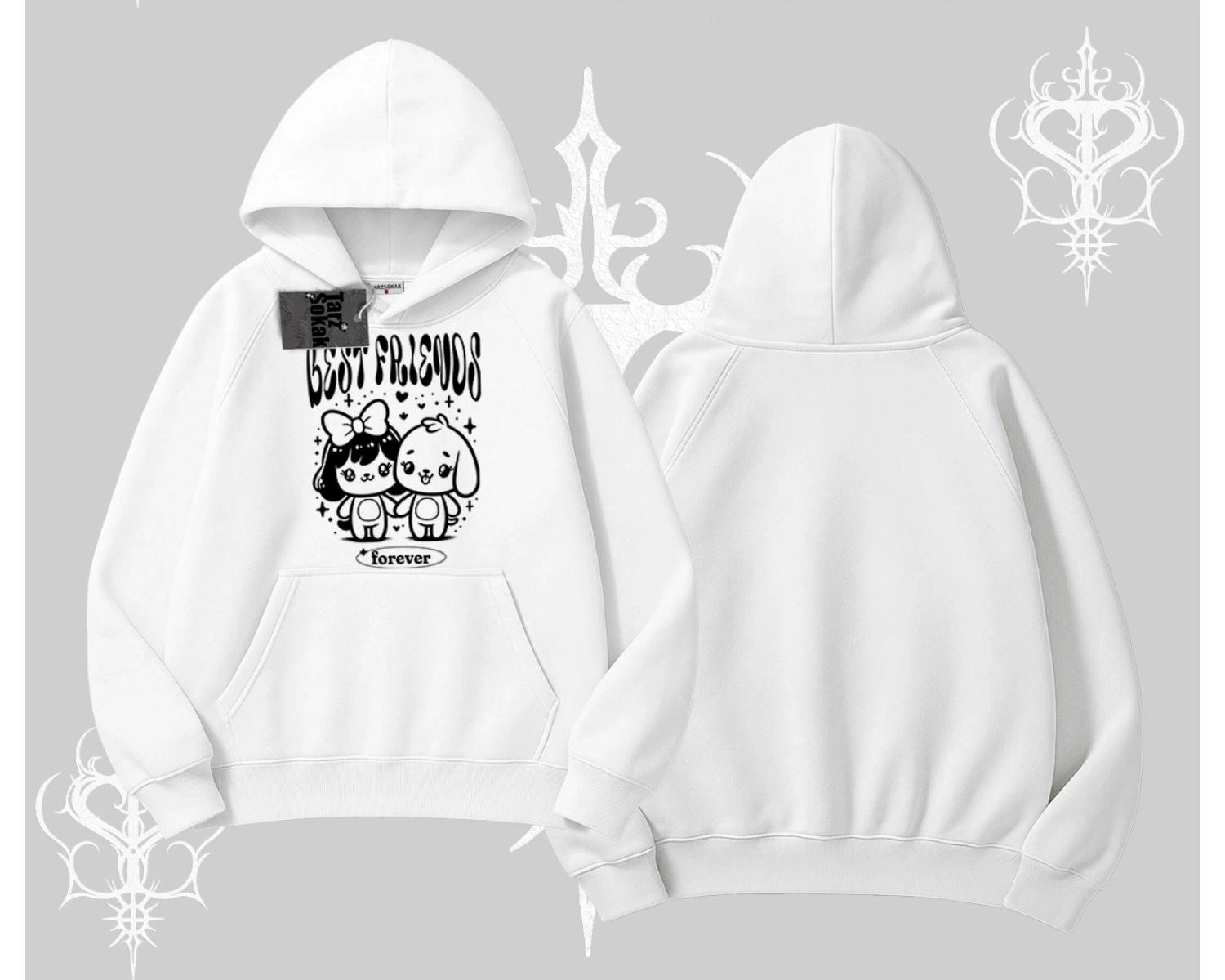 Kapşonlu Sweatshirt Best Friends Forever Baskılı Sevimli Tasarım