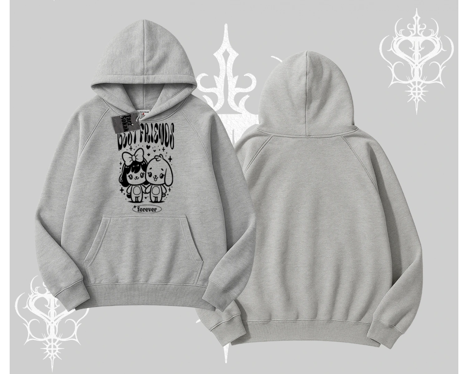 Kapşonlu Sweatshirt Best Friends Forever Baskılı Sevimli Tasarım