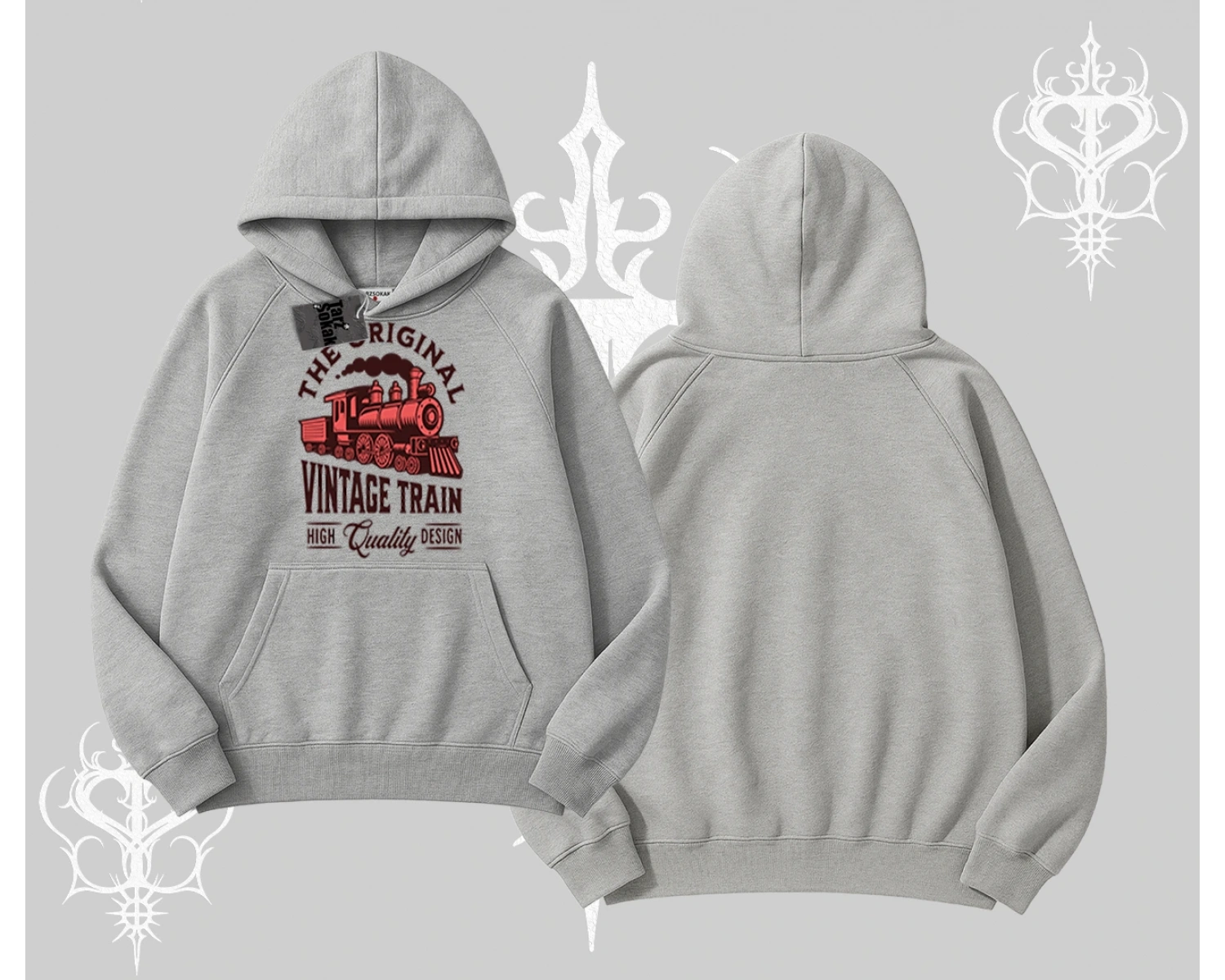 Kapşonlu Sweatshirt Classic Railroad Vintage Train Street Aesthetic