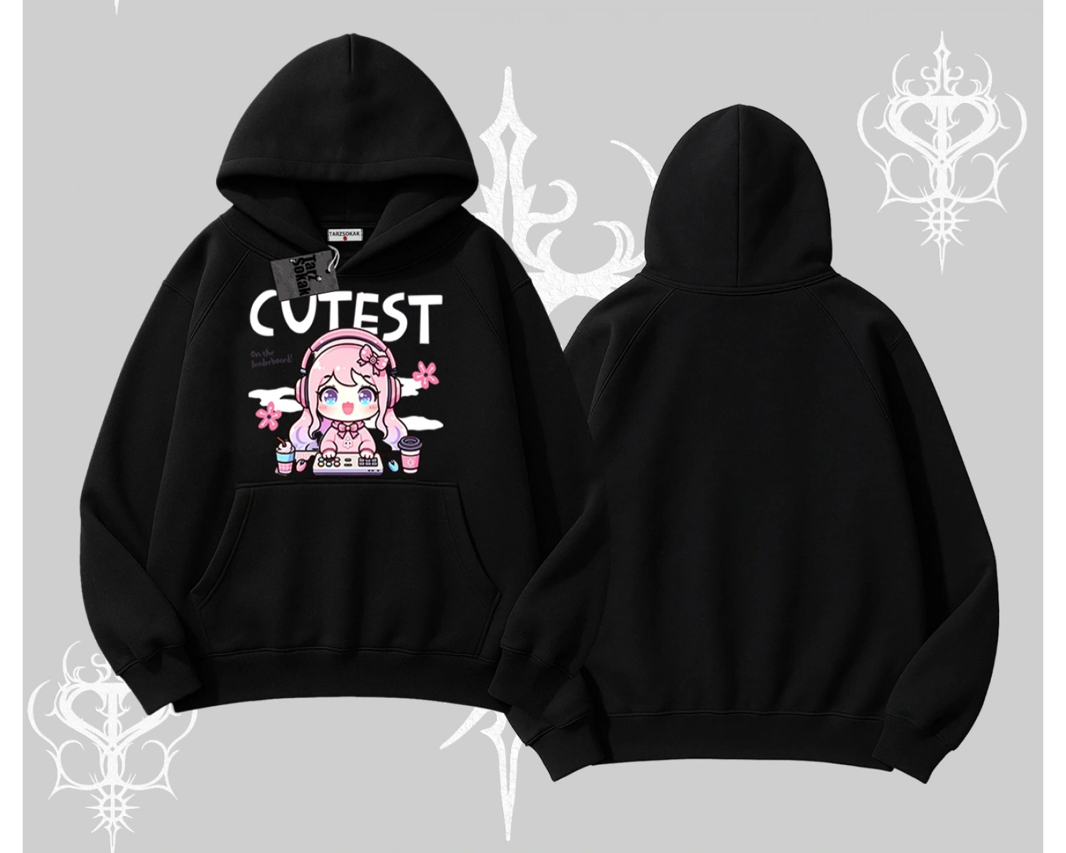 Kapşonlu Sweatshirt Cute Anime Gamer Girl Baskılı