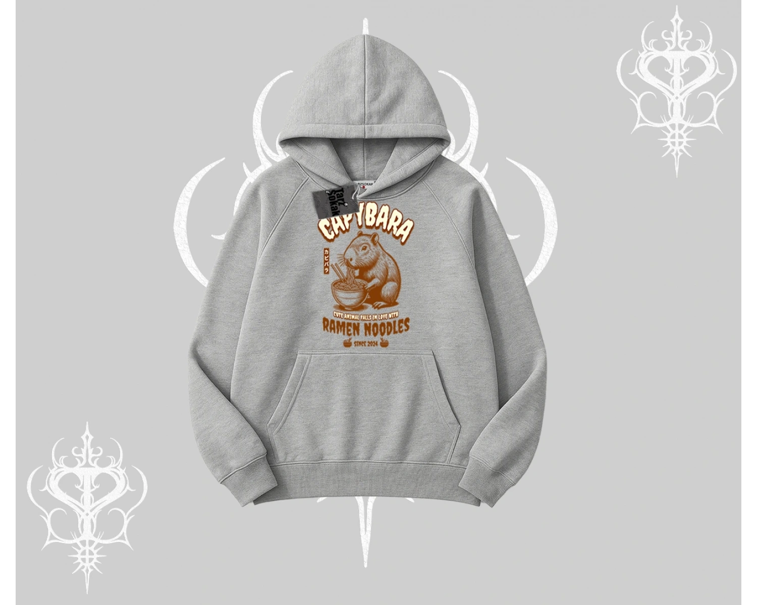 Kapşonlu Sweatshirt Cute Capybara Enjoying Ramen Noodles Artwork