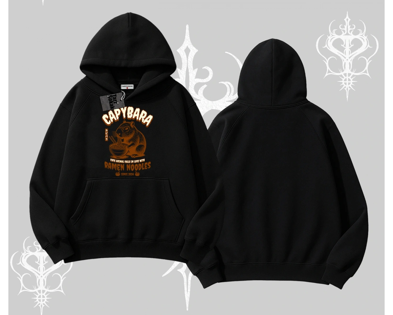 Kapşonlu Sweatshirt Cute Capybara Enjoying Ramen Noodles Artwork