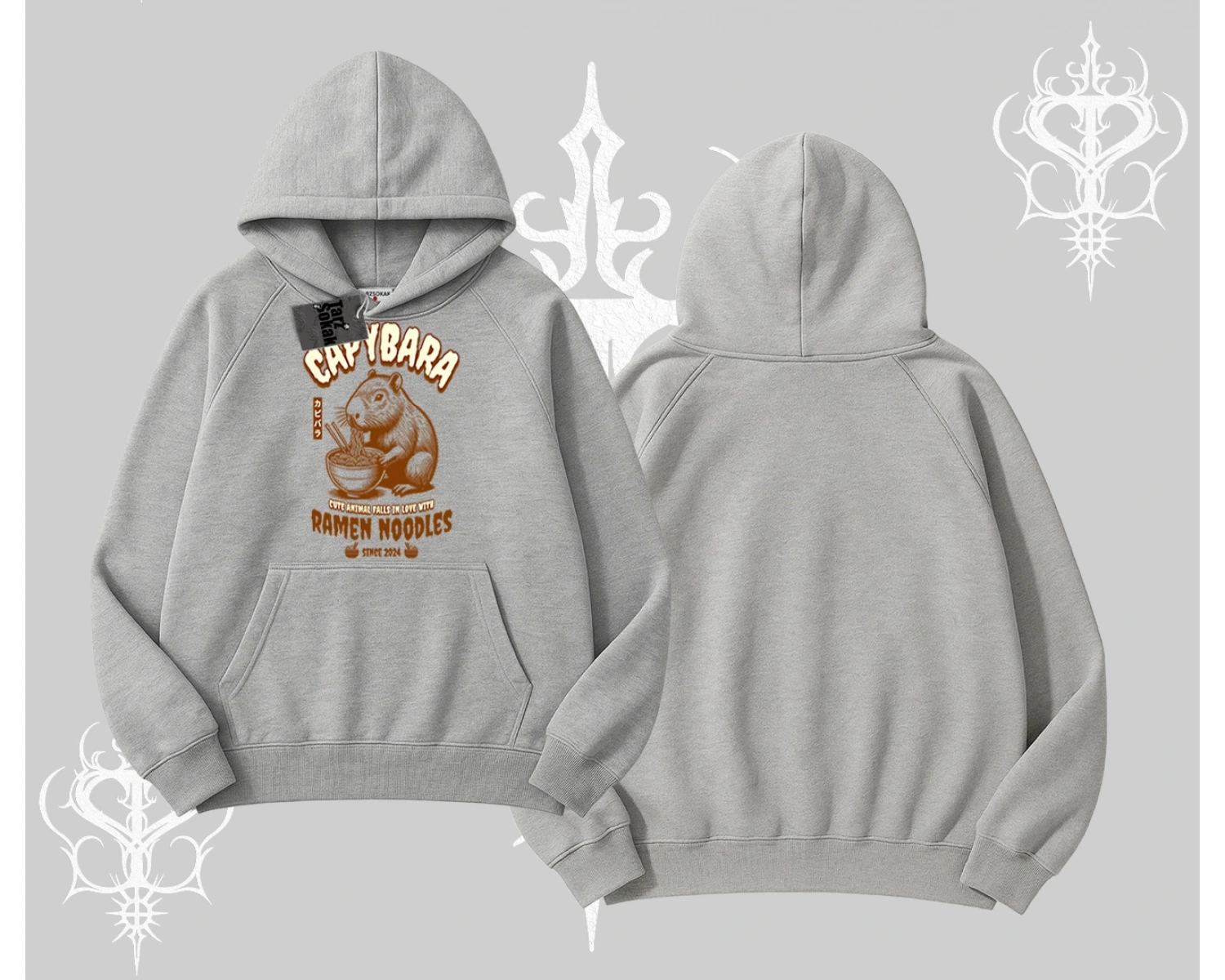 Kapşonlu Sweatshirt Cute Capybara Enjoying Ramen Noodles Artwork