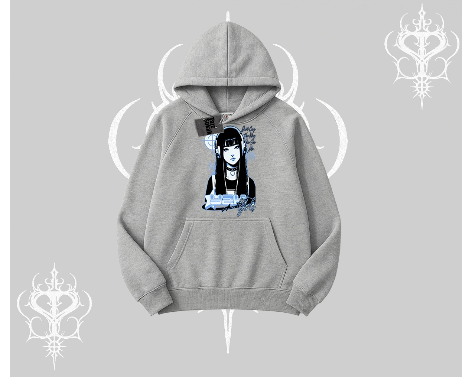 Kapşonlu Sweatshirt Cyber Y2K Anime Girl Street Sound Aesthetic