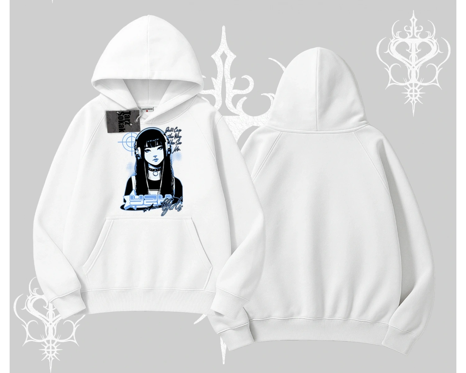 Kapşonlu Sweatshirt Cyber Y2K Anime Girl Street Sound Aesthetic