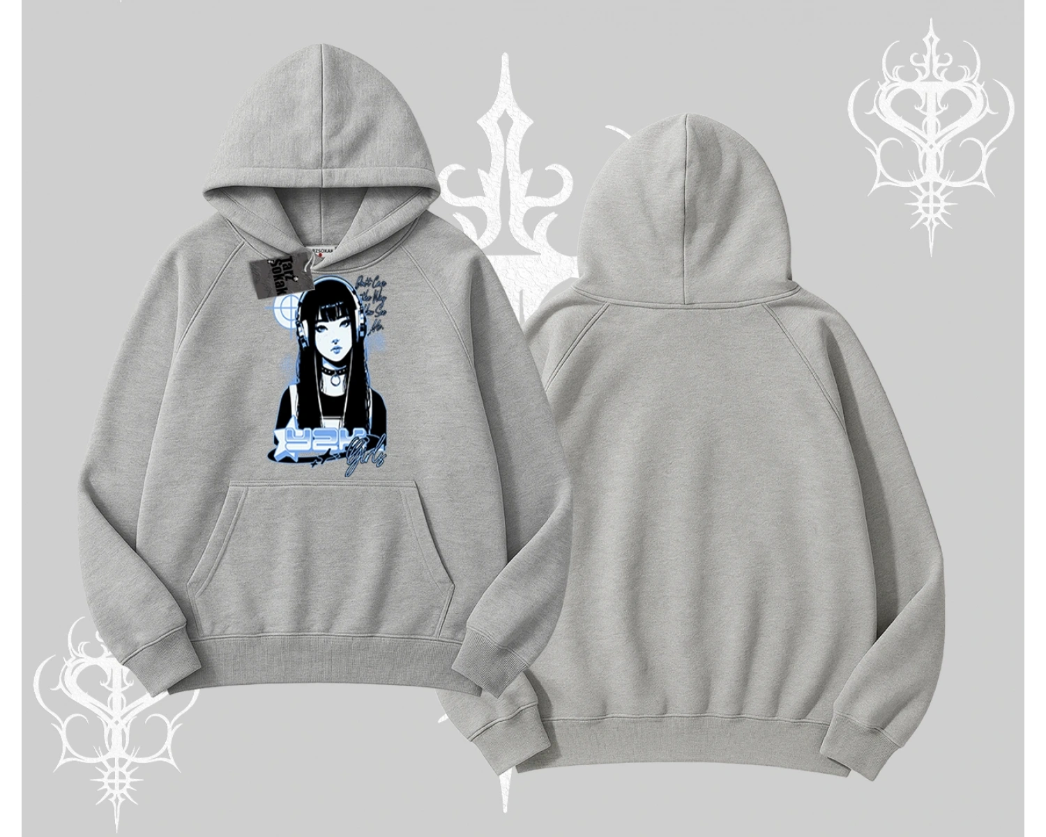 Kapşonlu Sweatshirt Cyber Y2K Anime Girl Street Sound Aesthetic