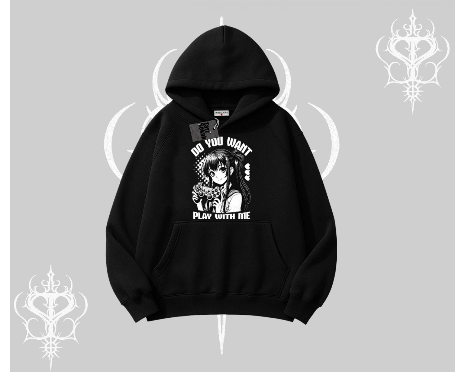 Kapşonlu Sweatshirt Do You Want Play With Me Anime Kız Baskılı