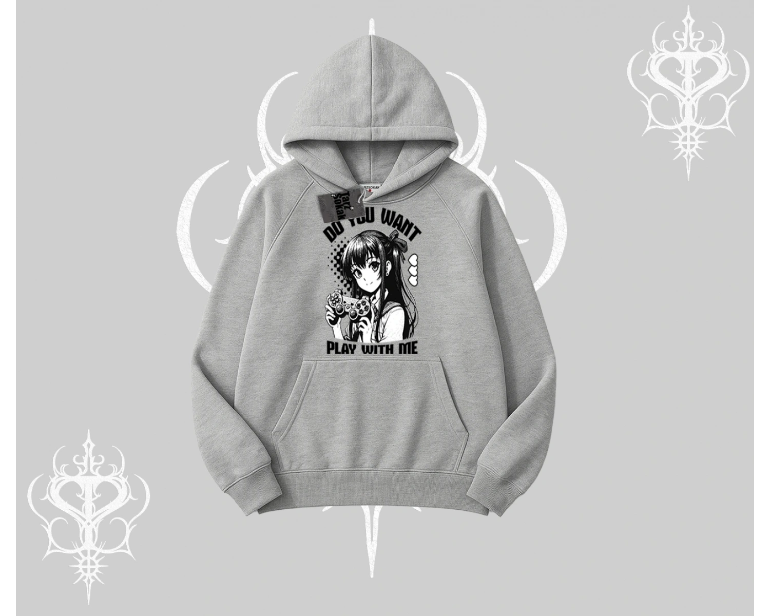 Kapşonlu Sweatshirt Do You Want Play With Me Anime Kız Baskılı