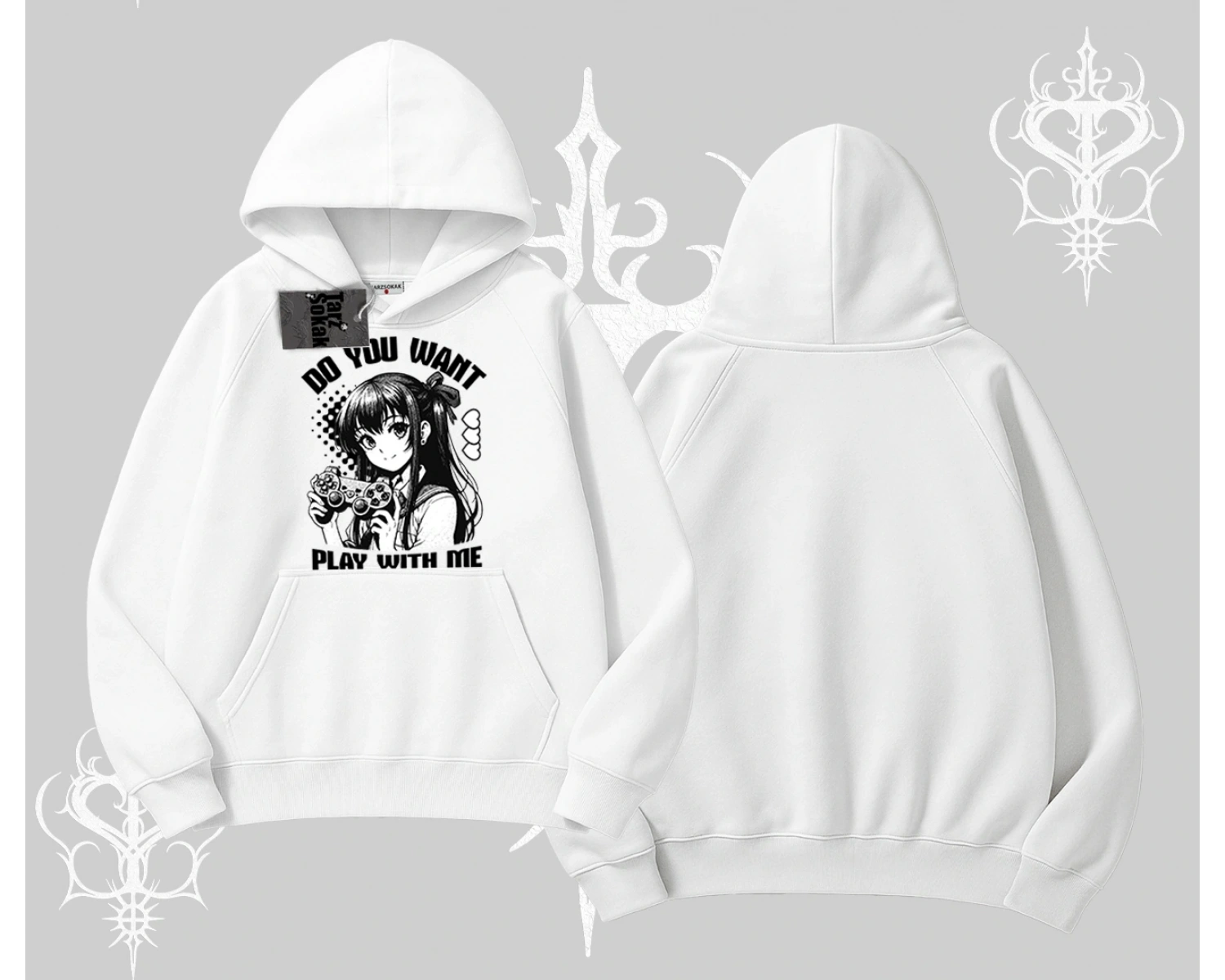 Kapşonlu Sweatshirt Do You Want Play With Me Anime Kız Baskılı