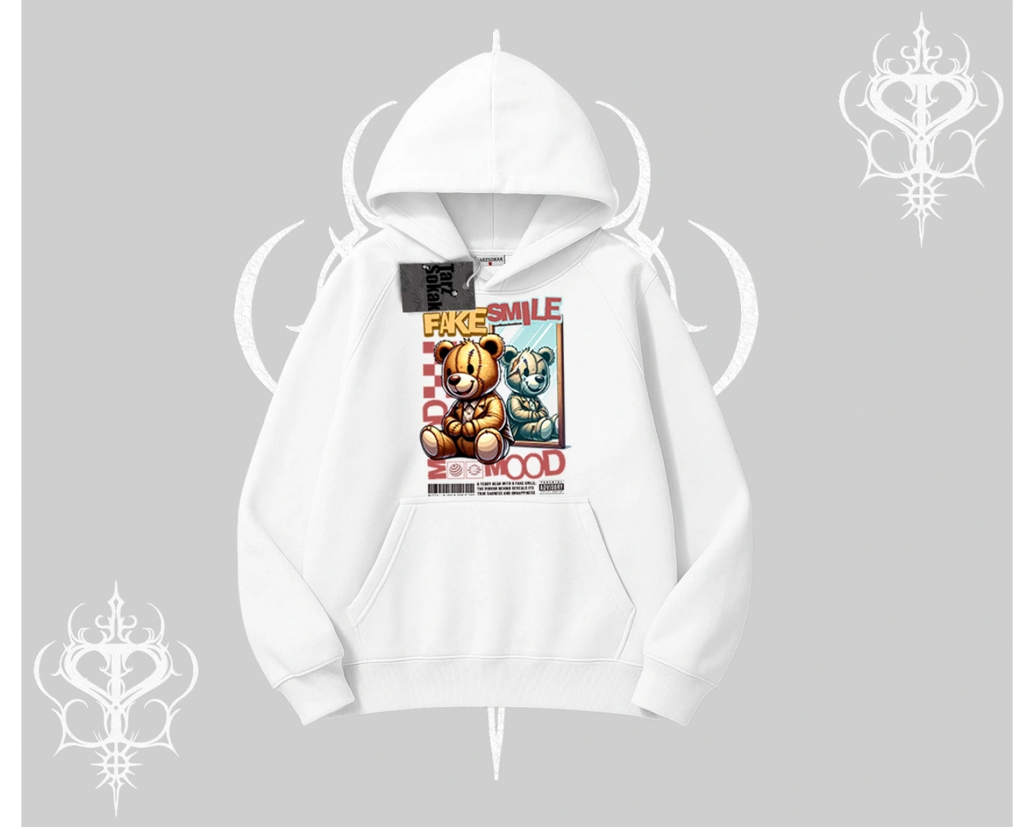 Kapşonlu Sweatshirt Fake Smile Mood Ayıcık Grafik Baskılı