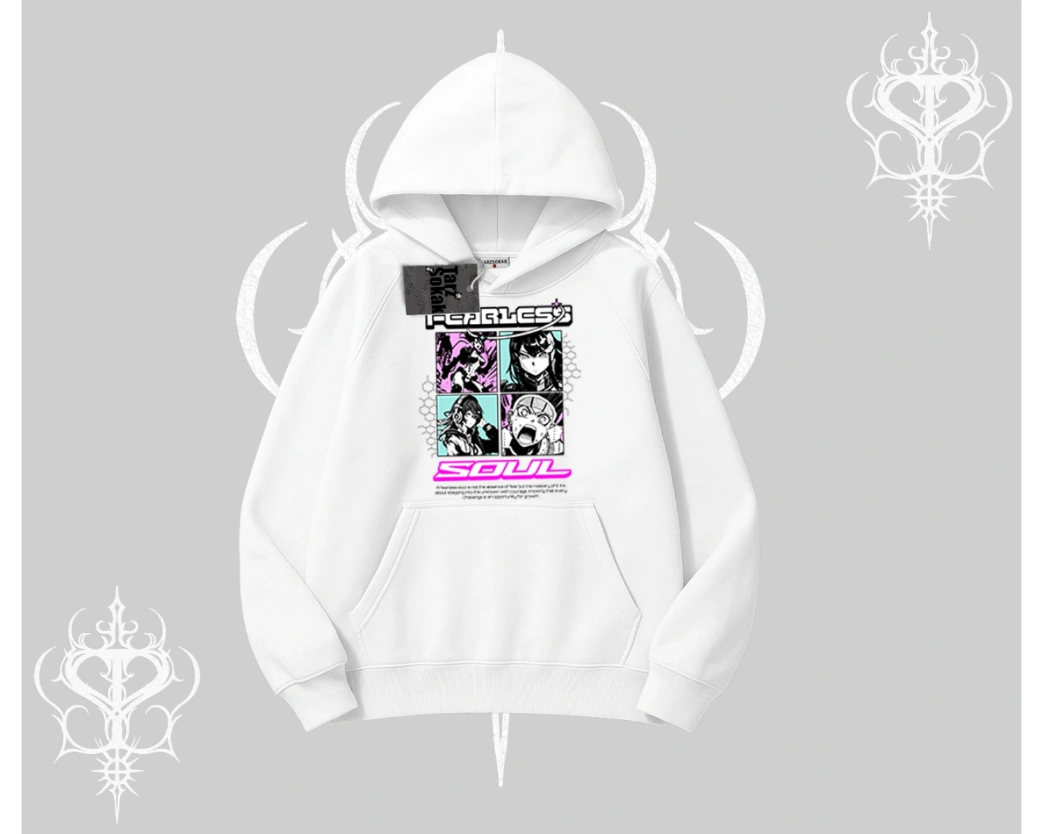 Kapşonlu Sweatshirt Fearless Soul Anime Kolaj Baskılı