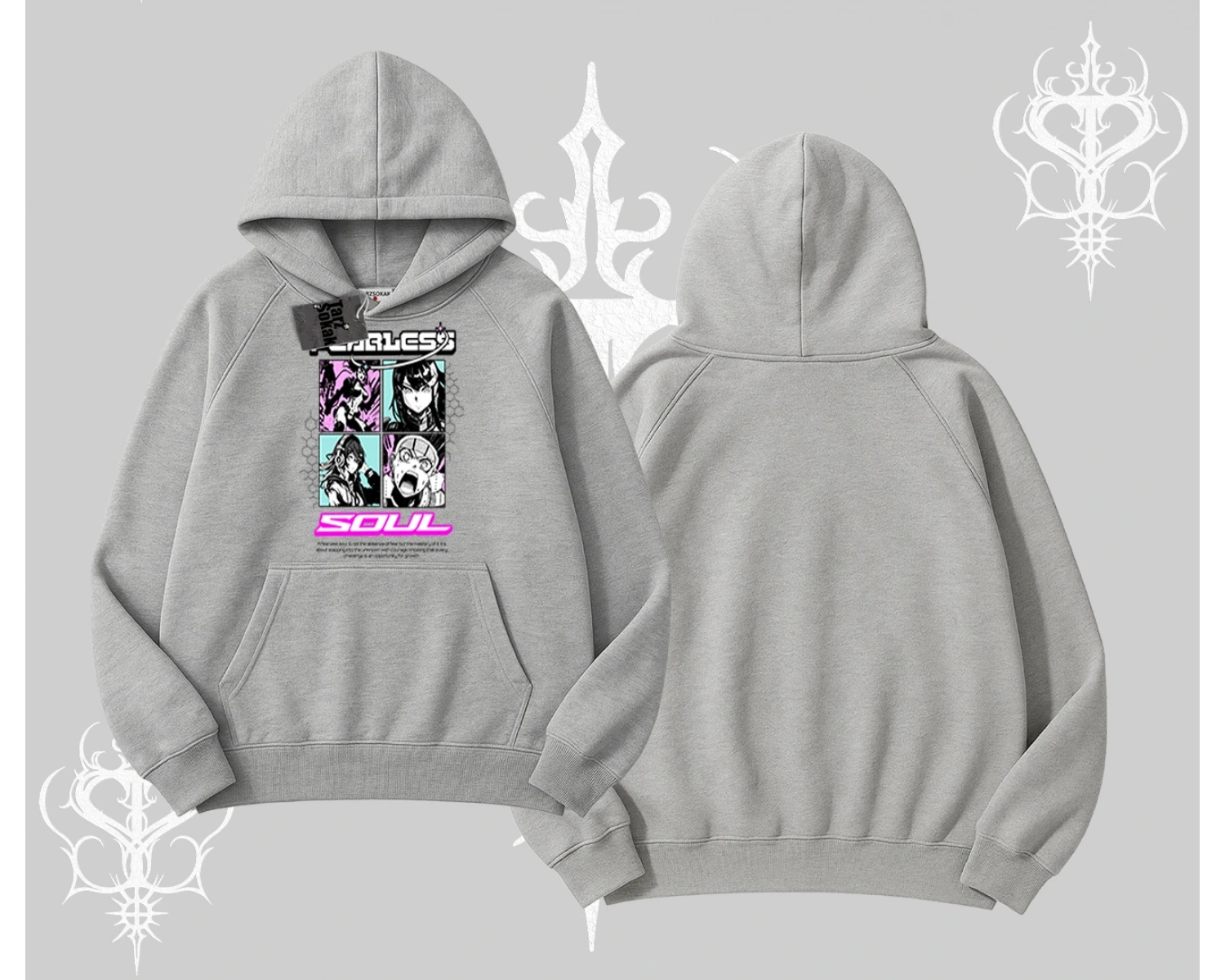 Kapşonlu Sweatshirt Fearless Soul Anime Kolaj Baskılı