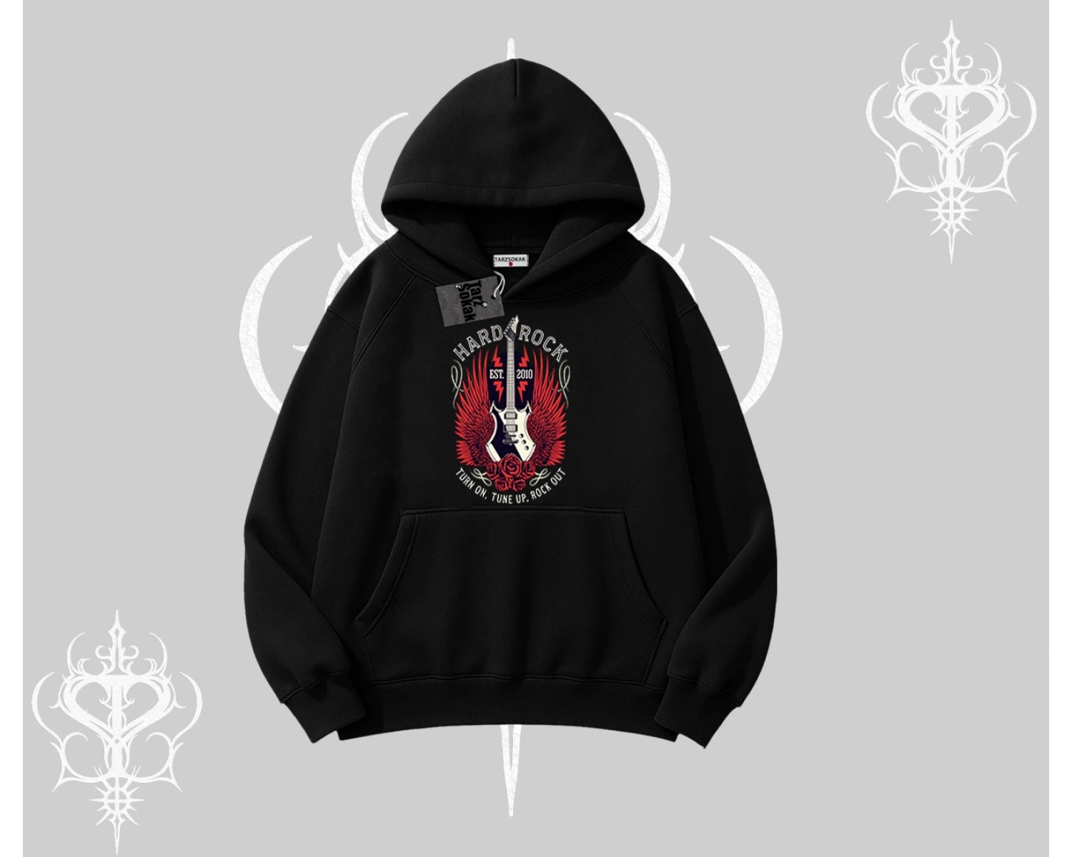 Kapşonlu Sweatshirt Hard Rock Winged Guitar Rebellion