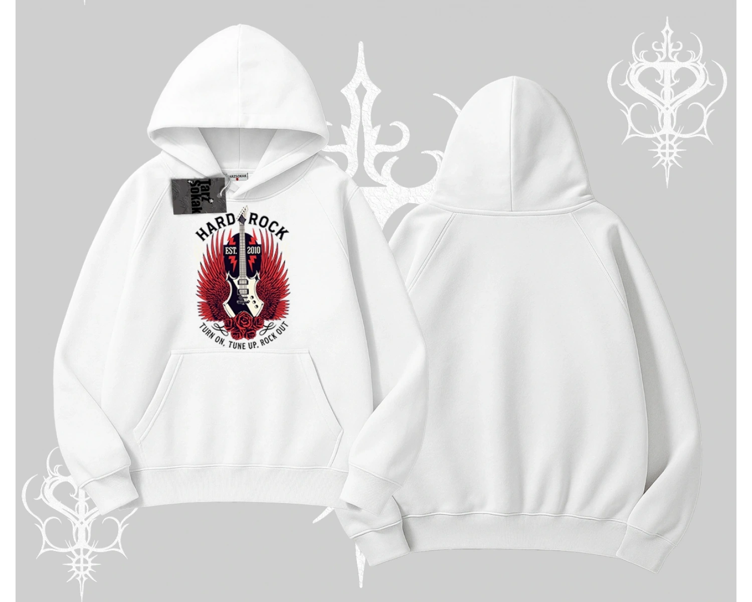 Kapşonlu Sweatshirt Hard Rock Winged Guitar Rebellion