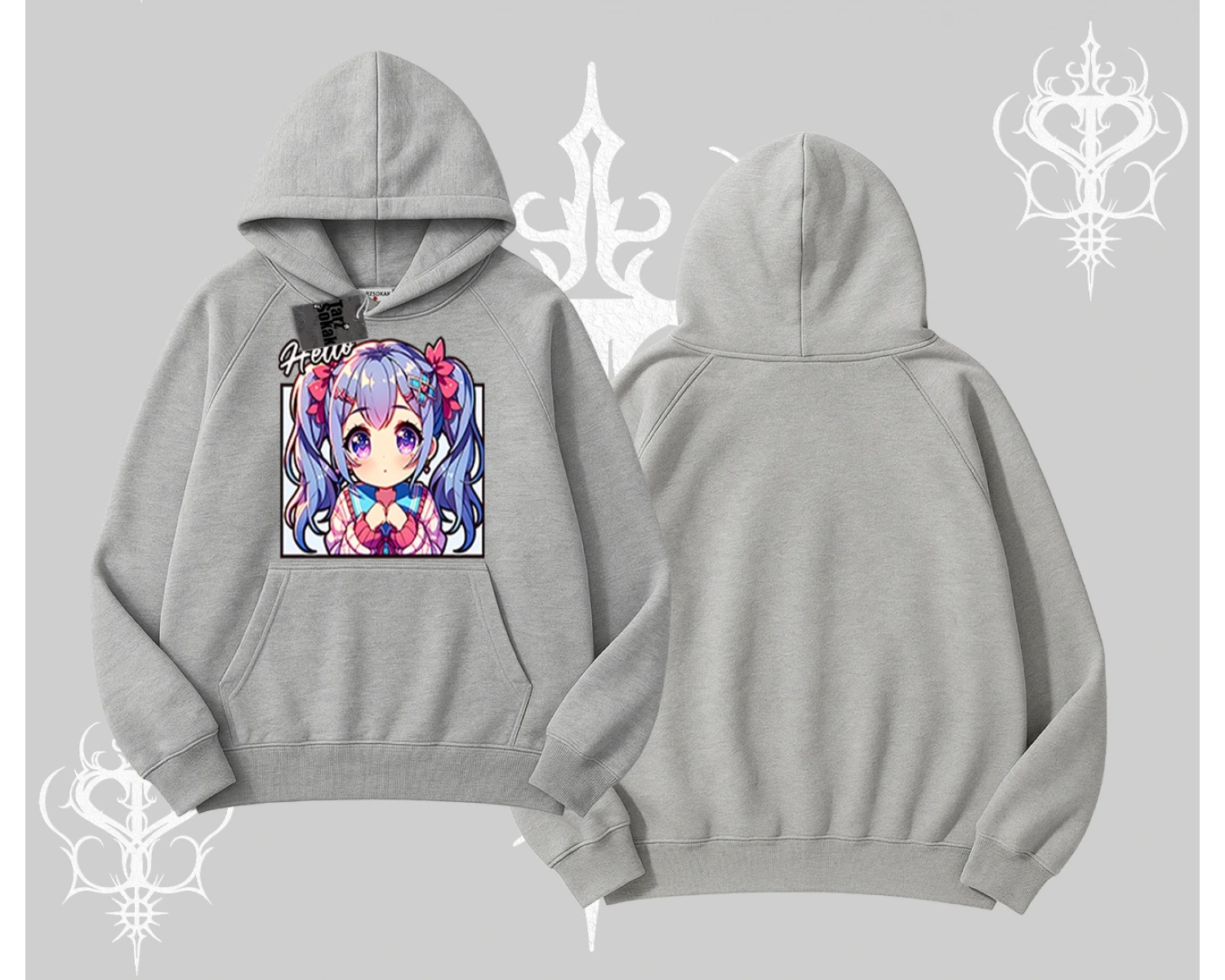 Kapşonlu Sweatshirt Hello Anime Kız Sevimli Karakter Baskılı