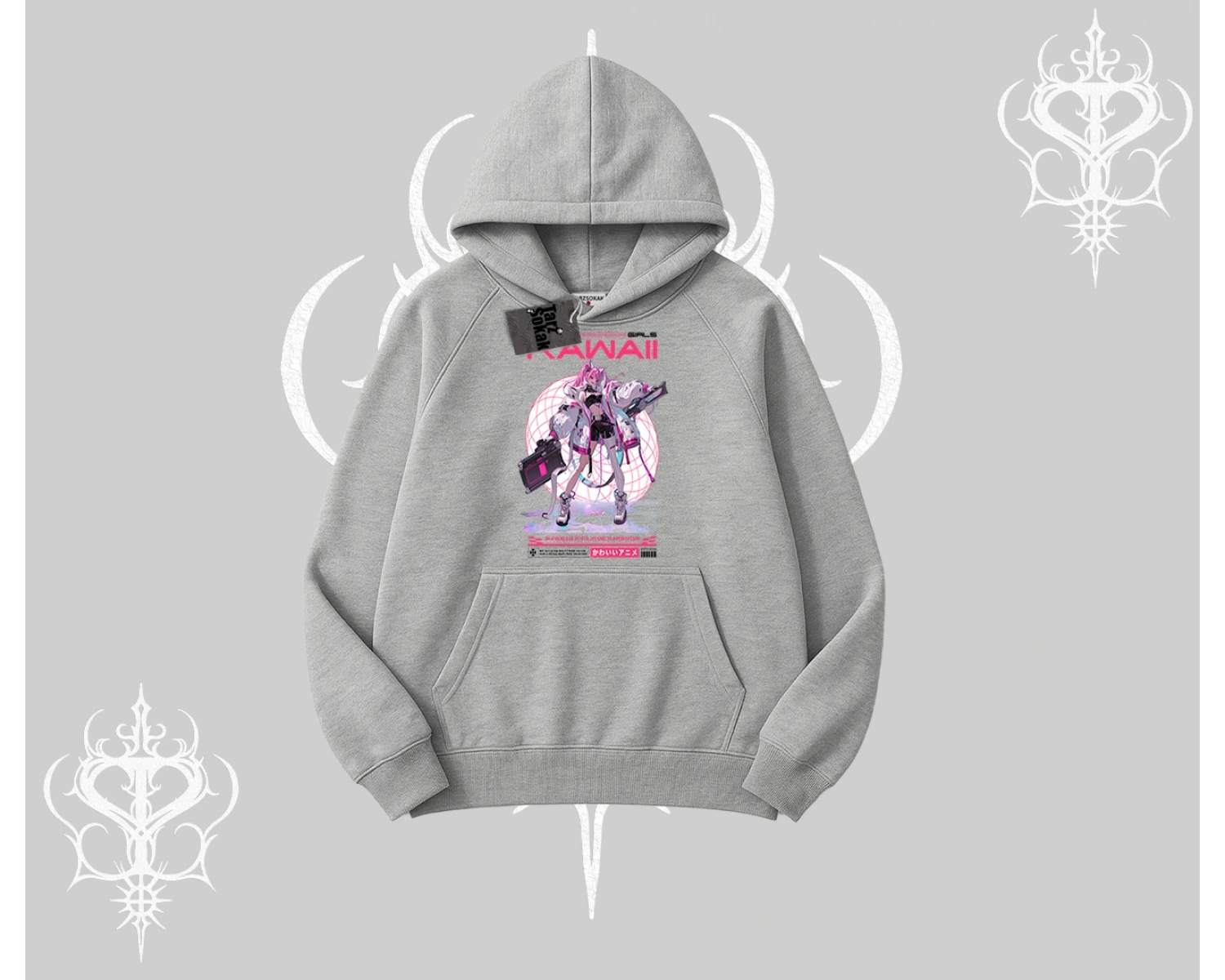 Kapşonlu Sweatshirt Kawaii Cyberpunk Kız Japon Stil Baskı