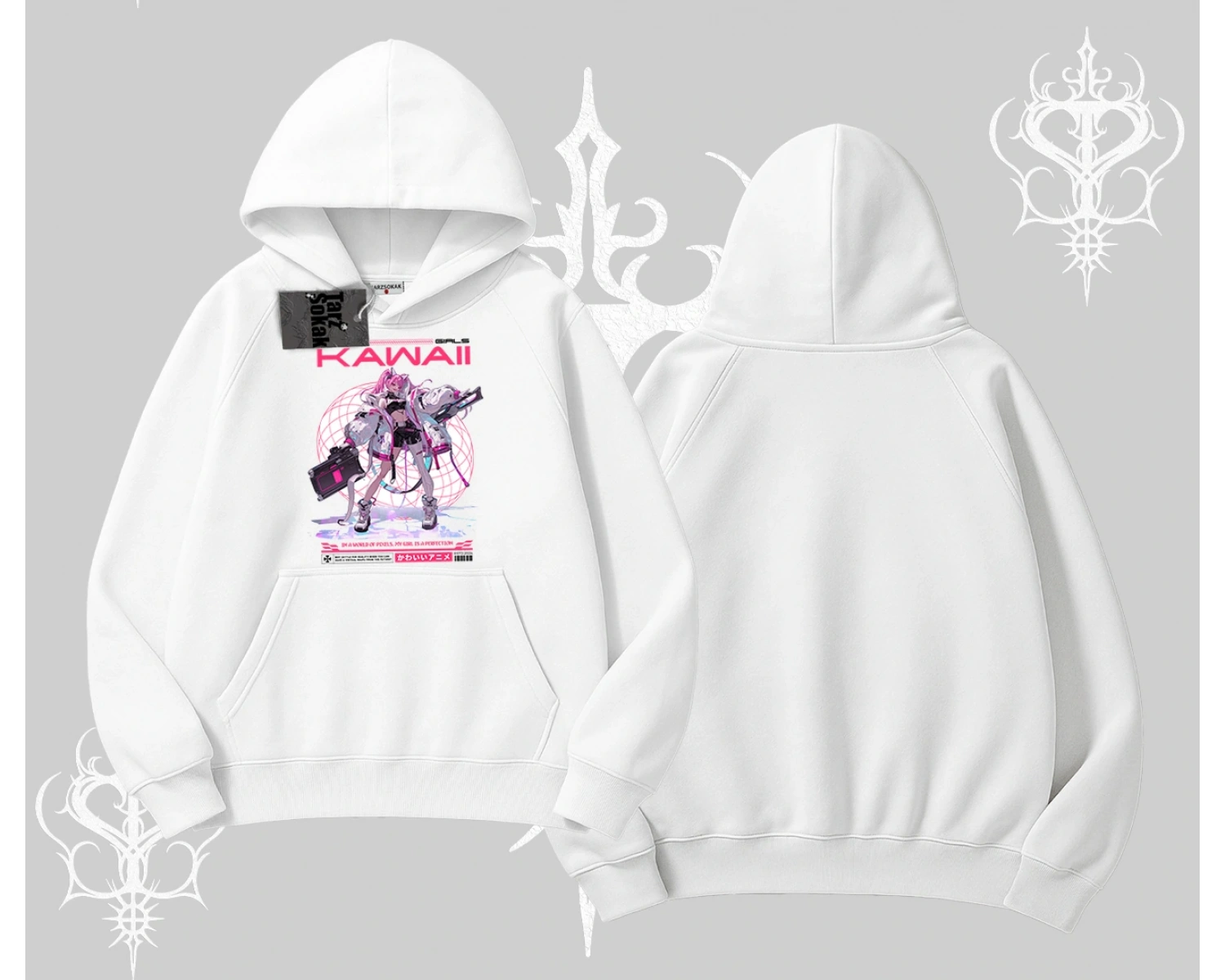 Kapşonlu Sweatshirt Kawaii Cyberpunk Kız Japon Stil Baskı