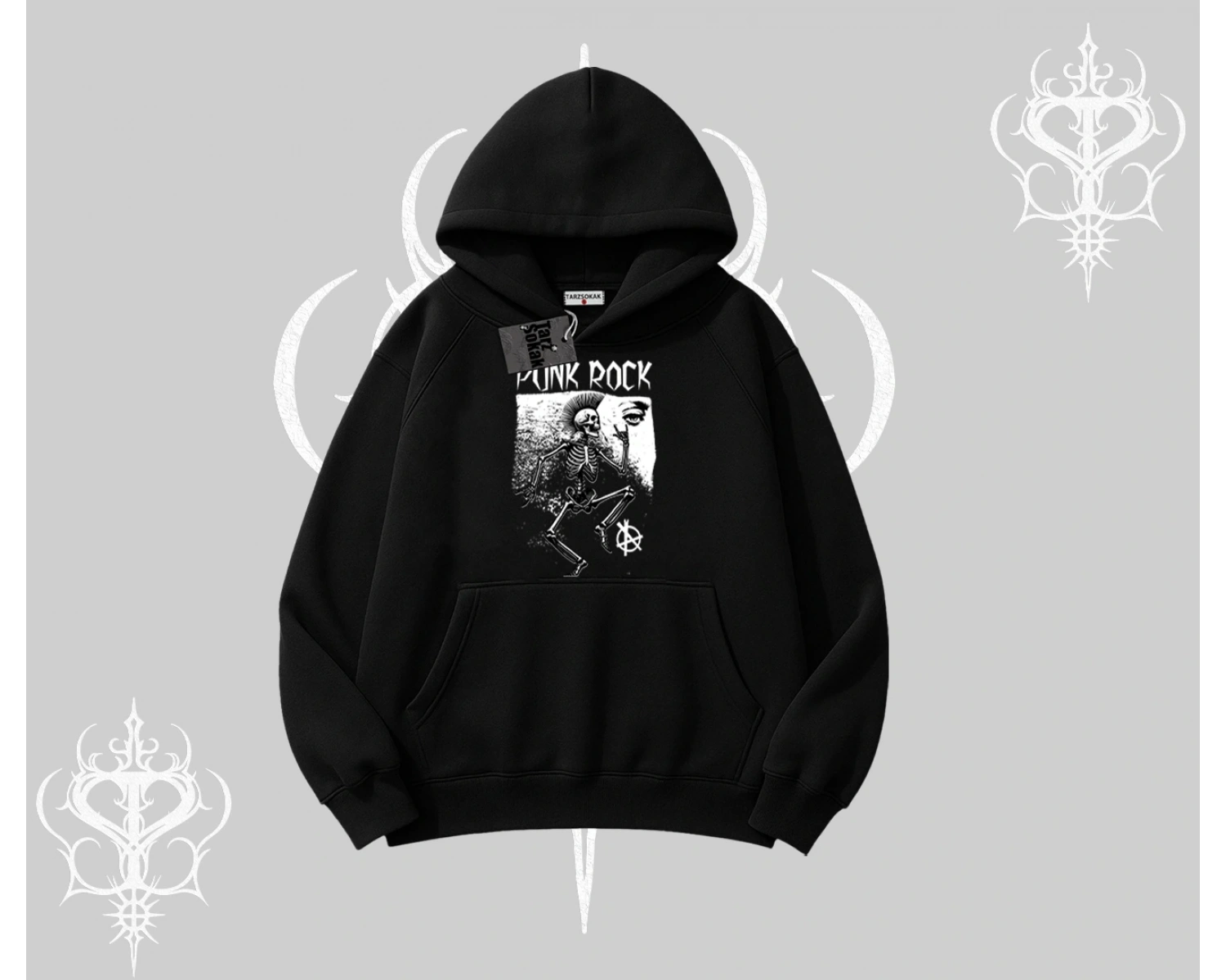 Kapşonlu Sweatshirt Punk Rock Chaos Skeleton Riot